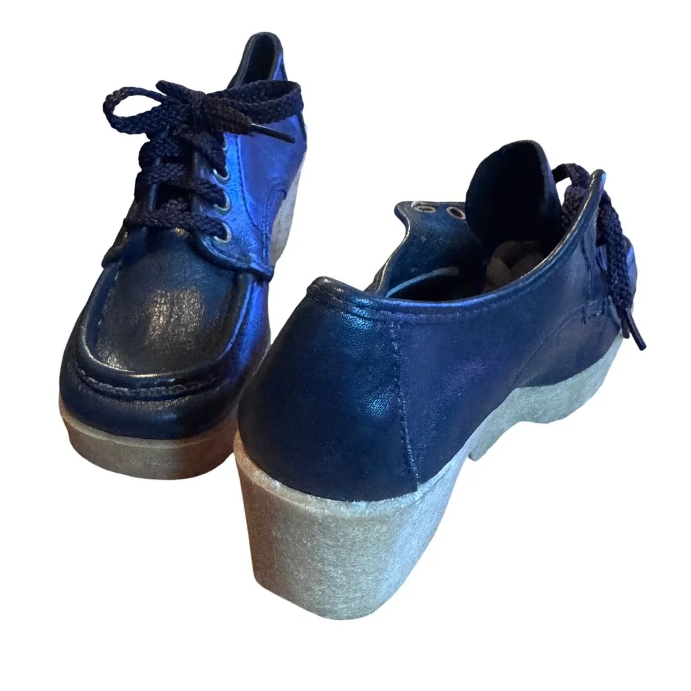 NEW Chandlers Vintage 70s Navy Blue Platform Chunky Heel Oxford Lace‎ Up
